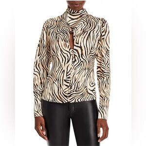 Nicholas Doris Cross Neck Keyhole L/S Blouse in Abstract Animal Print Size 2 NWT